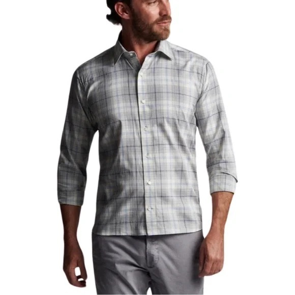 Peter Millar Crown Crafted Axe Winter Soft Twill Shirt British Grey Men’s Large - Picture 15 of 15